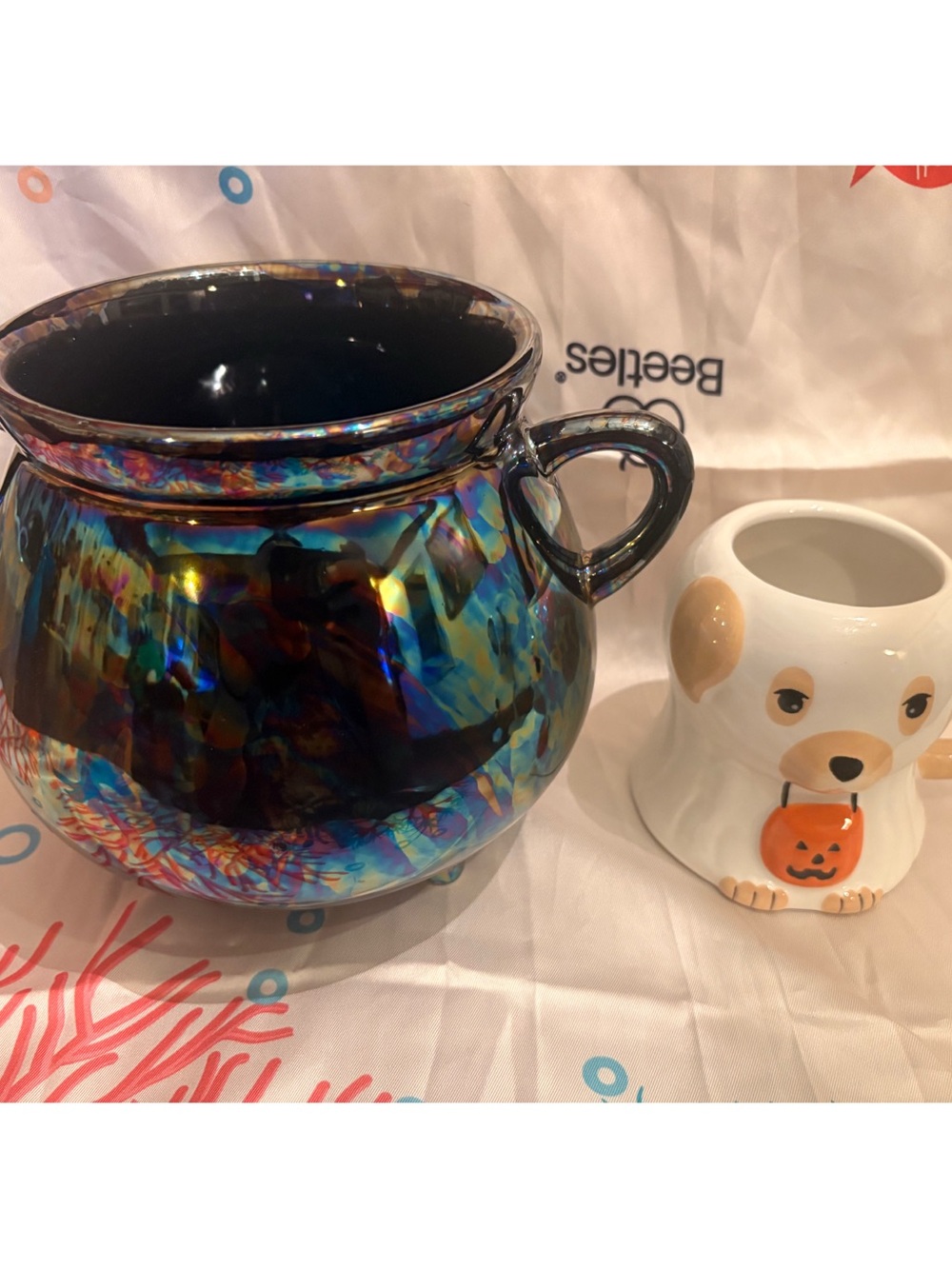 Halloween Iridescent Cauldron and Ceramic Ghost Puppy Mug - Home Accents